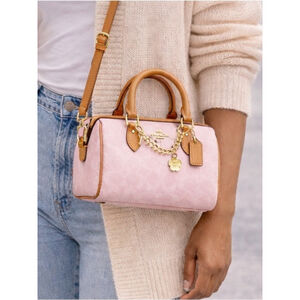 NEW Coach Mini Rowan Crossbody in Pink Signature Canvas with Charm CEK79 NWT